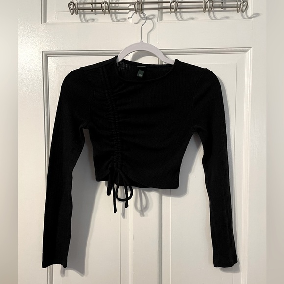 wild fable Tops - XS Wild Fable Black Cropped Drawstring Long Sleeve Top